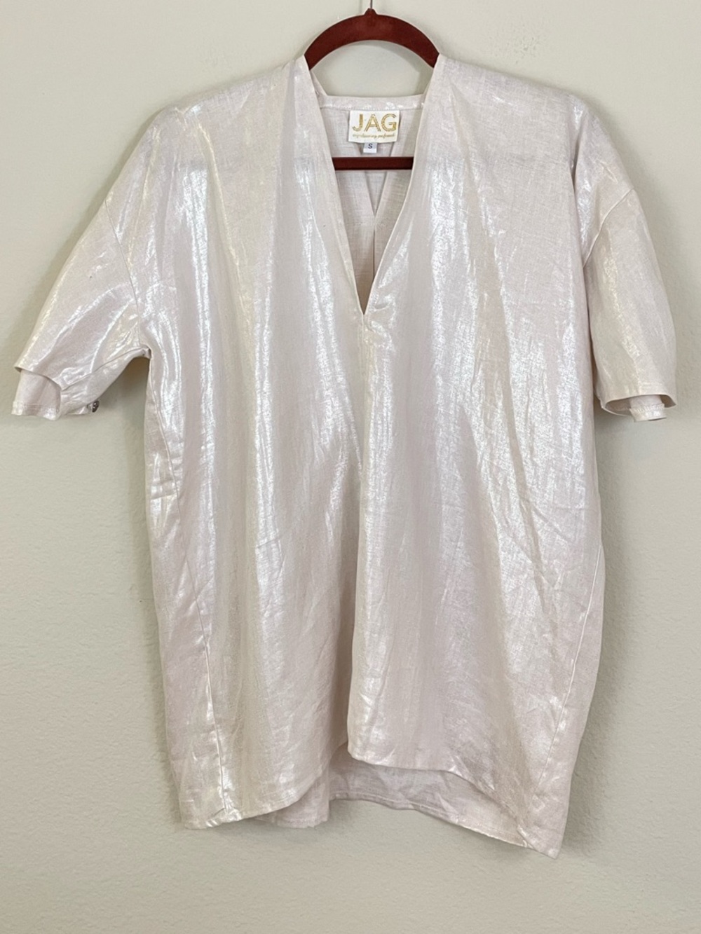 JAG Shimmery Linen V-Neck Relaxed Fit Popover Top Size Small Coastal Chic